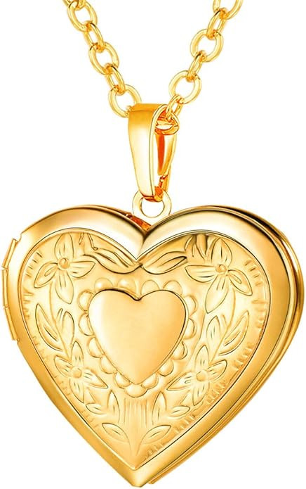 U7 Women Locket Necklace Platinum 14K Gold Photo Lockets that Hold Picture,Chain 20 Inch Personal... | Amazon (US)