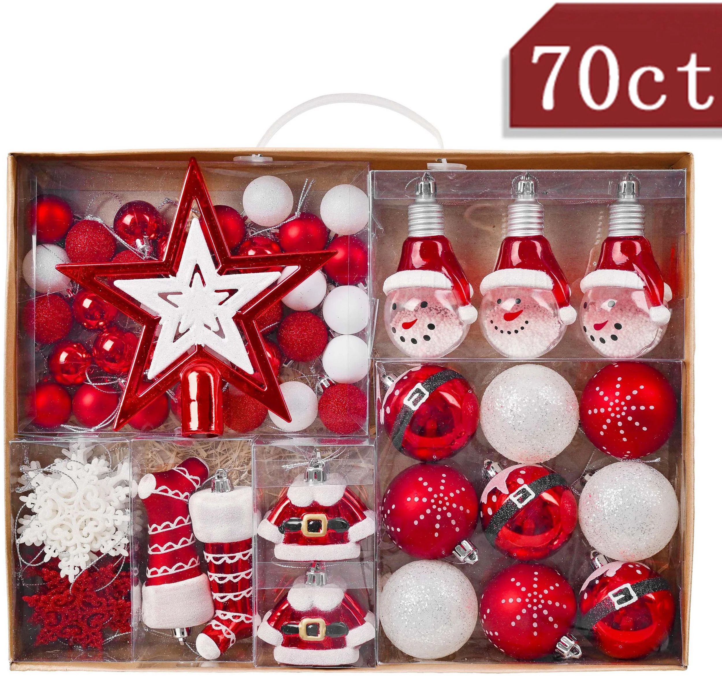 Valery Madelyn 70ct Traditional Red and White Christmas Ball Ornaments, Shatterproof Assorted Chr... | Walmart (US)