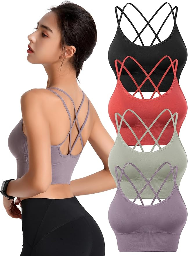 Padded Sports Bras for Women Strappy Cross Back Yoga Bras Pack for Workout Fitness Running Gym Lo... | Amazon (US)