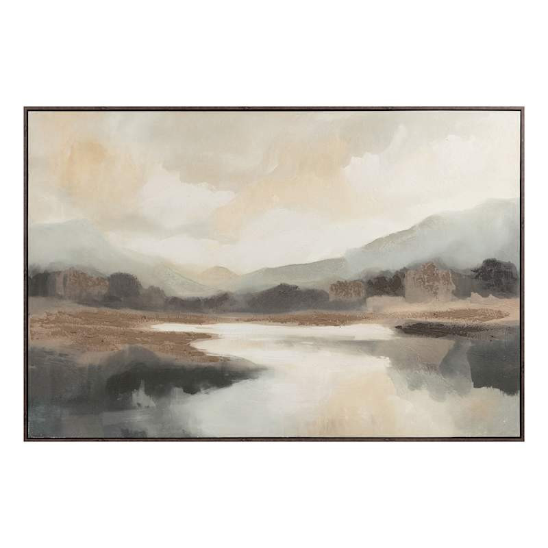 Framed Neutral Abstract River Canvas Wall Art, 72x48 | At Home