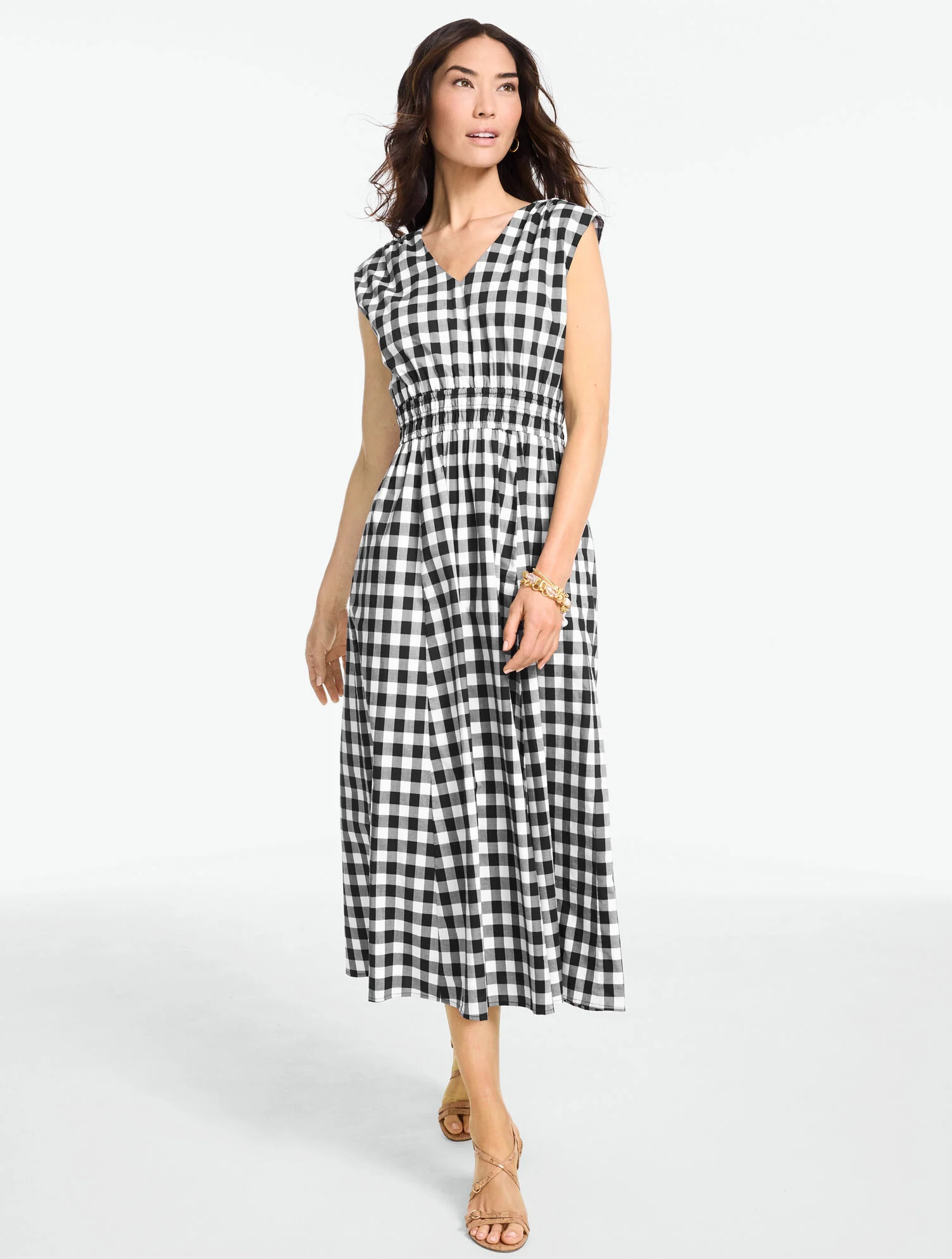 Poplin Fit & Flare Midi Dress - Beatrice Gingham | Talbots