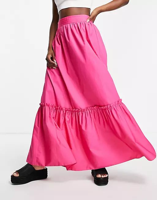 Topshop linen tiered maxi skirt in pink - part of a set | ASOS | ASOS (Global)