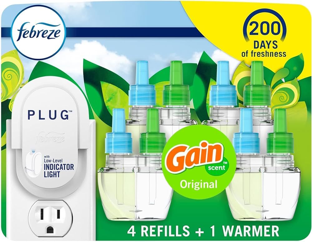 Febreze Plug in Air Fresheners, Gain Original Scent, Odor Fighter for Strong Odors, 1 Warmer + 4 ... | Amazon (US)