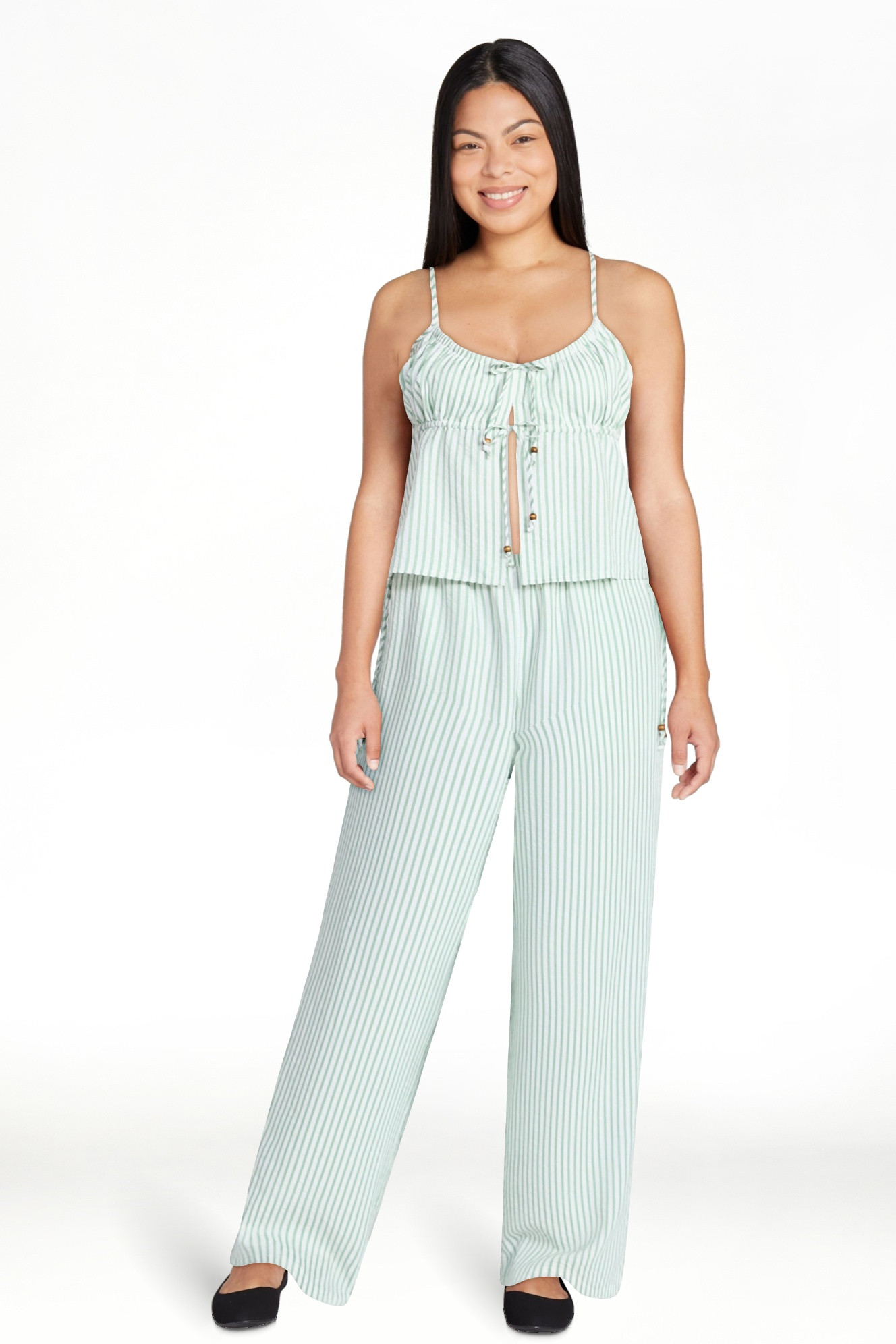 No Boundaries Seersucker Double Tie Cami Top and Pants Set, 2-Piece, Women's XXS-XXL | Walmart (US)
