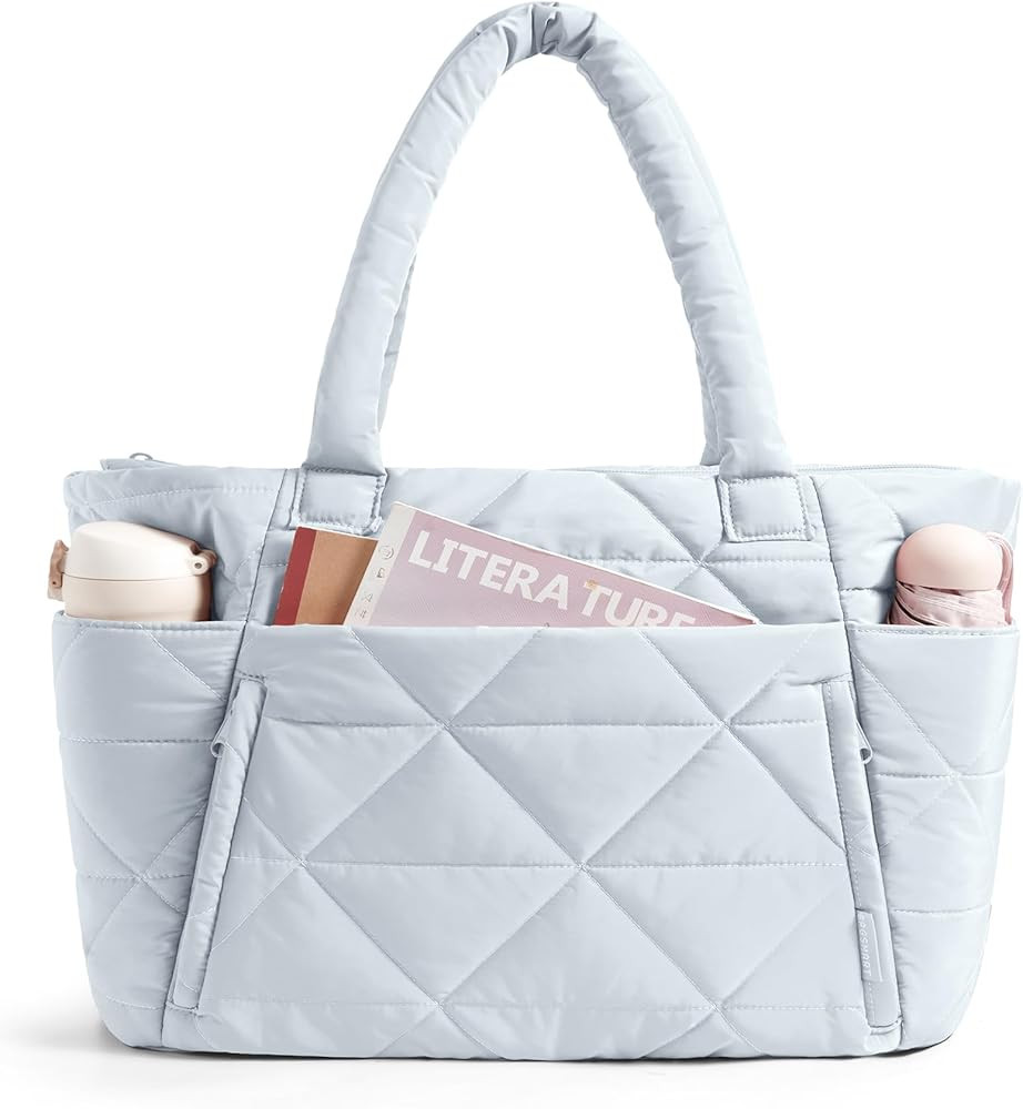 BAGSMART Tote Bag for Women, Puffy Tote Bag with Zipper, Large Quilted Shoulder Bag with Compartm... | Amazon (US)