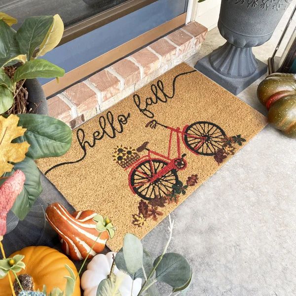 Tremblant Hello Fall Bike Coir 30" x 18" Non-Slip Outdoor Door Mat | Wayfair North America