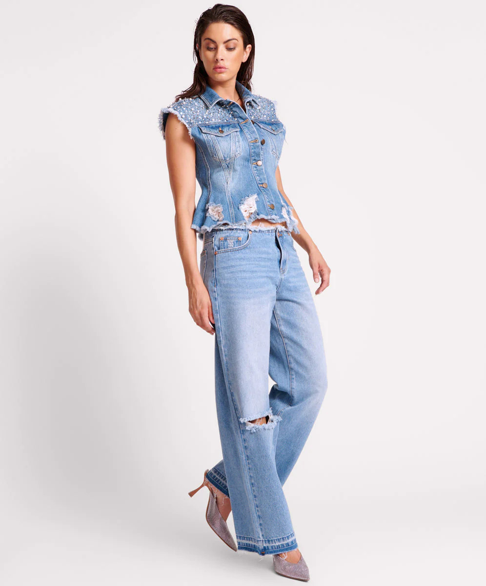 Low Riders Low Waist Wide Leg Denim Jeans - Bolt Blue | One Teaspoon | OneTeaspoon