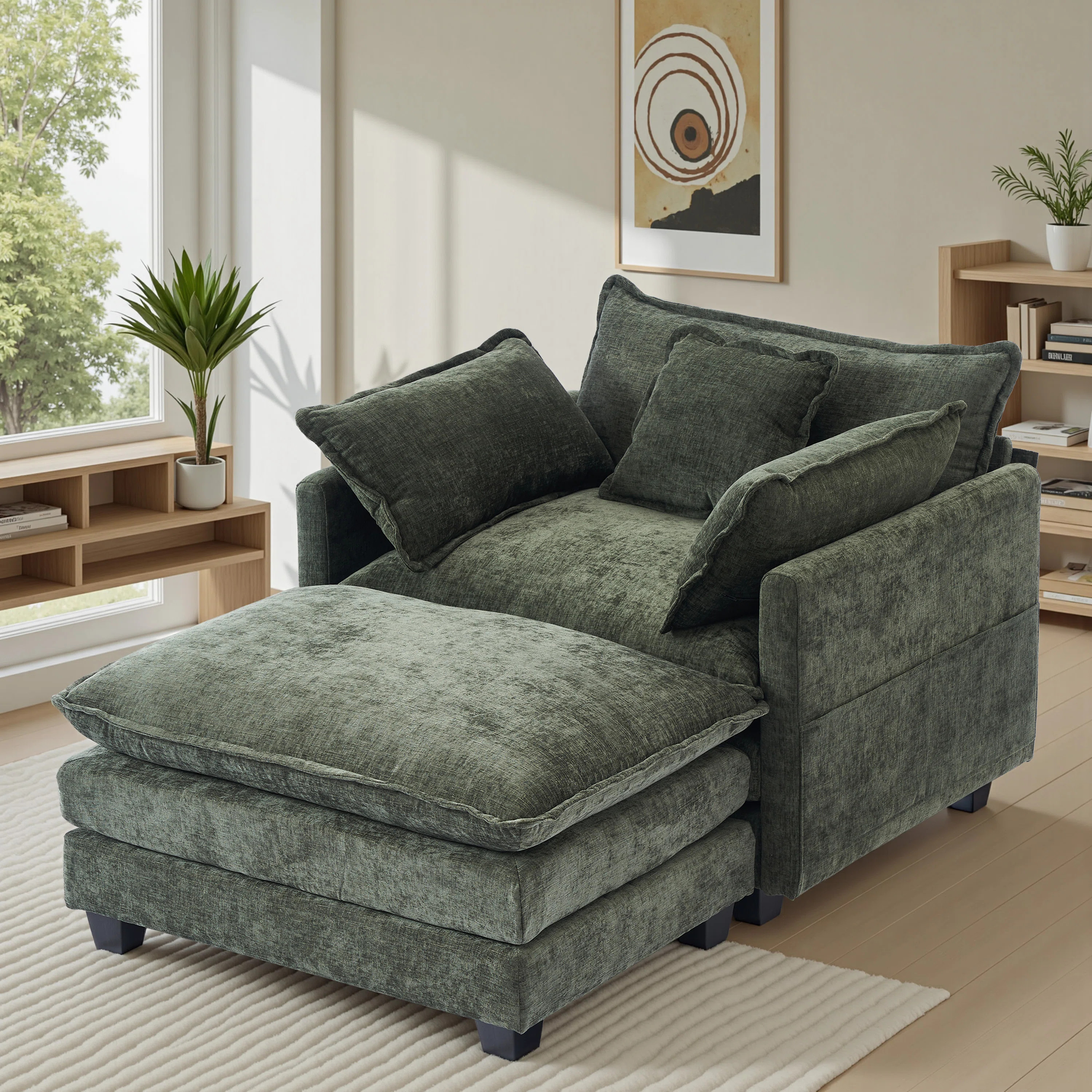 Chaise Lounge Chair Indoor with Ottoman, Oversized Chenille Lounge Sofa Chair, Comfy Reading Chai... | Wayfair North America