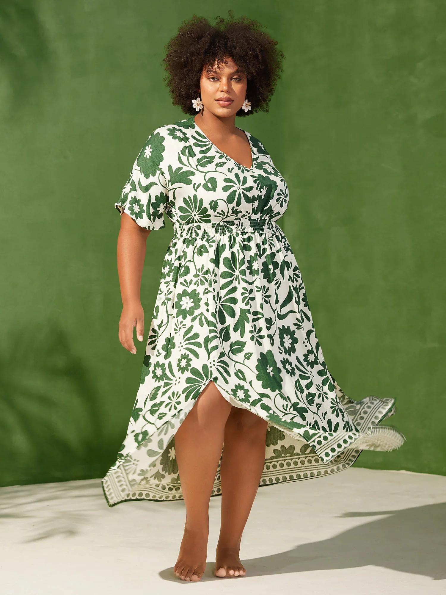 Large Floral Print Pockets Midi Dress | Bloomchic