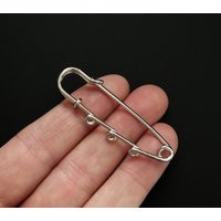 Safety Pin Brooch Pendant Connector With Three Loops Shiny Silver Tone Color 5cm Long | 2 Inches | Etsy (UK)