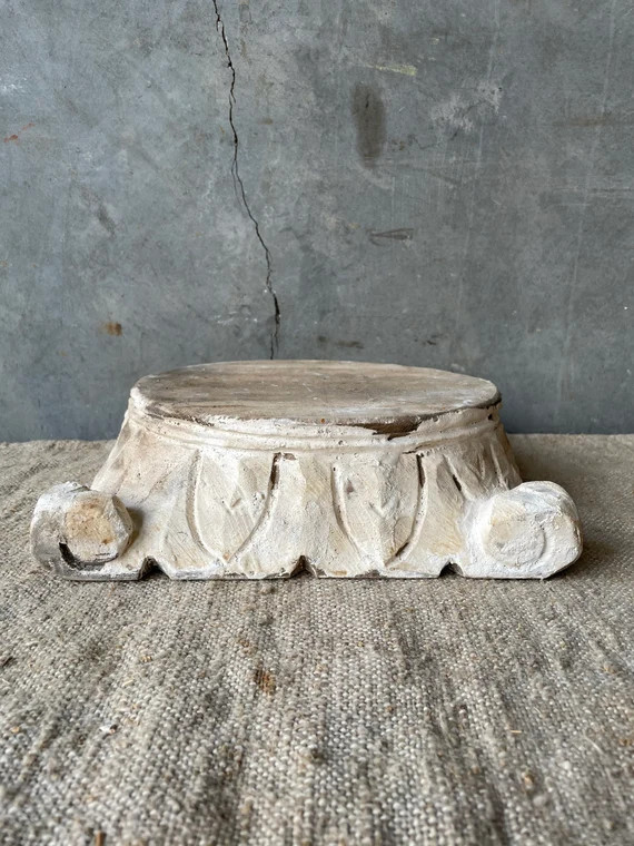 Hand Carved White Chippy Paint Wood Pedestal Riser | Etsy (US)