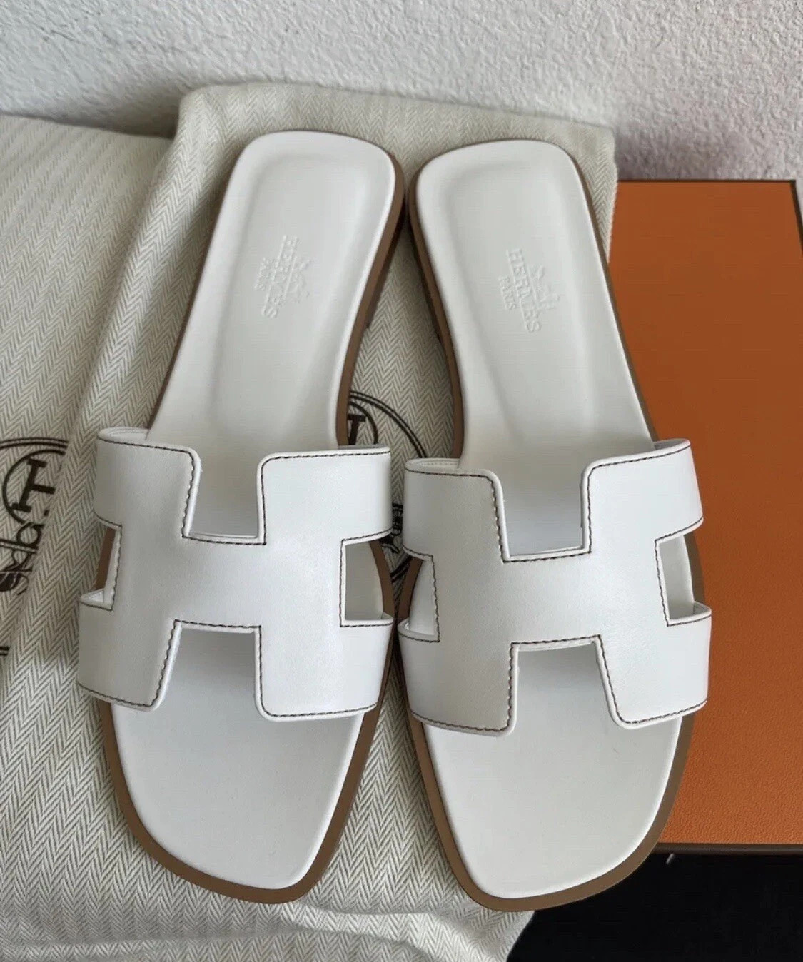 NEW in Box HERMÈS White Blanc Calfskin Oran Sandals** CHOOSE YOUR SIZE ** | eBay US