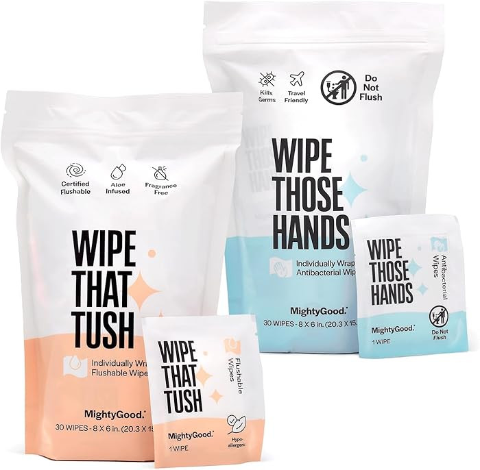 Wipe That Tush 30 Count Individually Wrapped Flushable & Wipe Those Hands 30 Count Individually W... | Amazon (US)