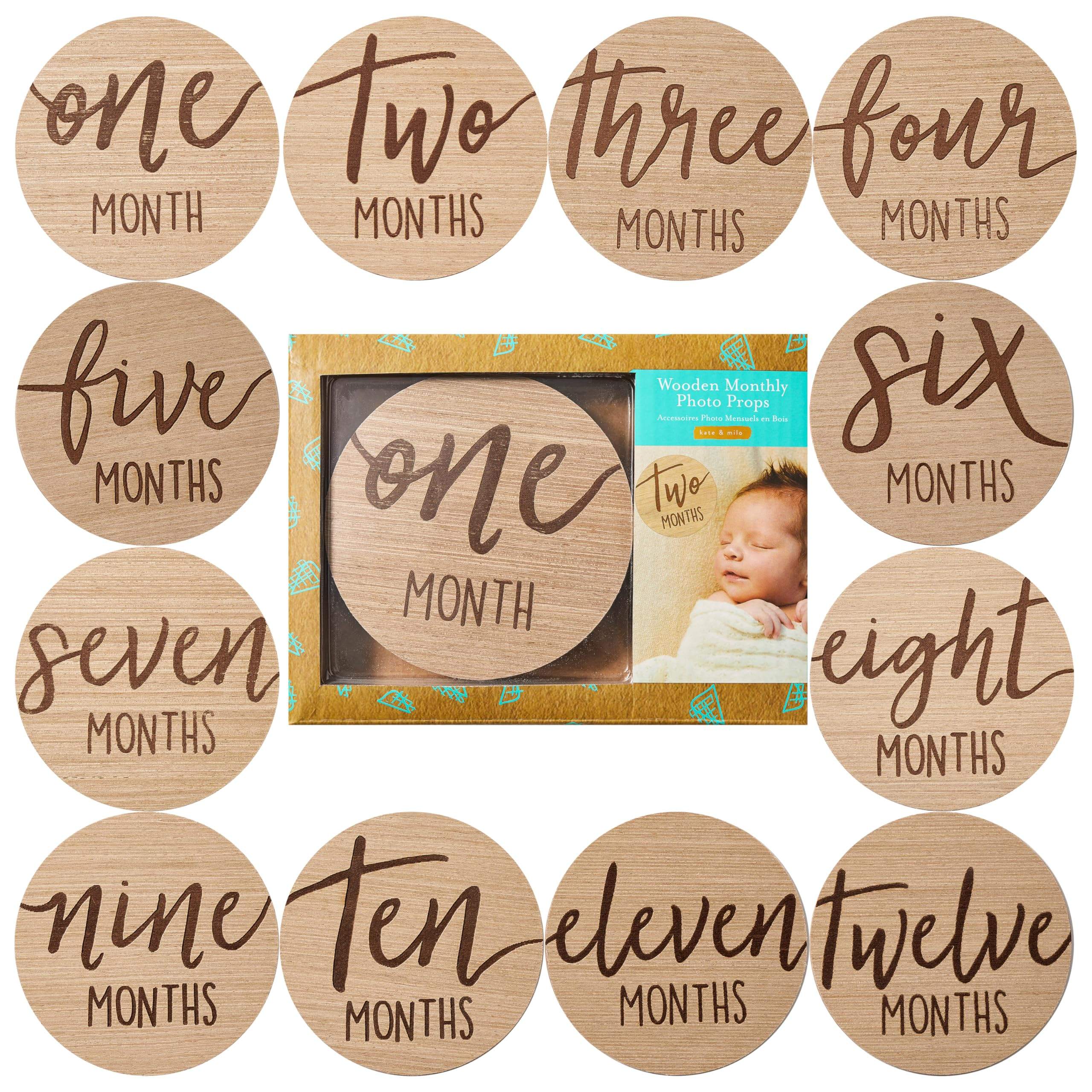 Kate & Milo Baby Monthly Milestone Marker Discs - Classic Cursive Script Wooden Discs with Revers... | Amazon (US)