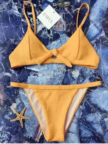 Textured Front Tied Bikini Set | Rosegal US