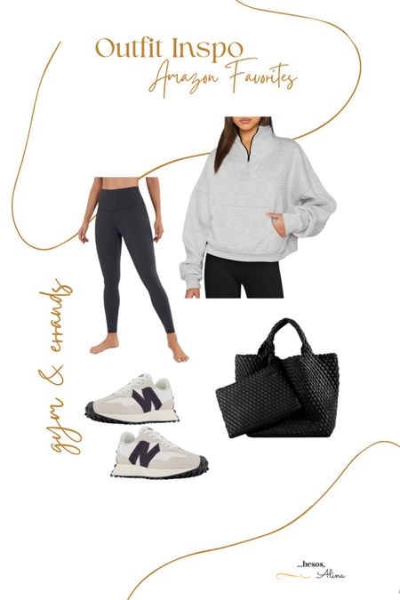 This Amazon sweatshirt and shorts set is so good and cozy. And I have four pairs of these leggings now. Super buttery soft and great quality  Amazon tote great for everyday and new balance sneakers are back in stock 