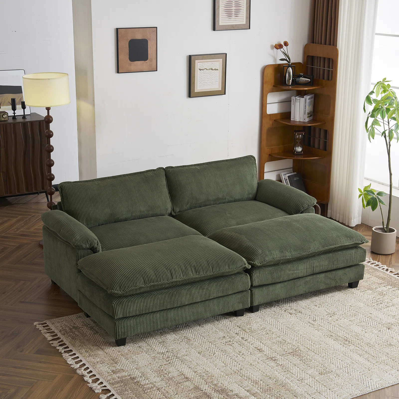 90" W Corduroy Modular Sofa with Two Ottomans | Wayfair North America