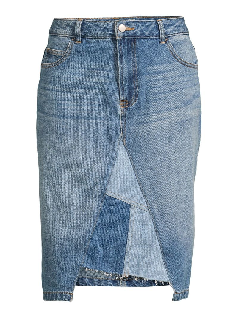 Time and Tru Women’s 100% Cotton Patchwork Denim Skirt | Walmart (US)