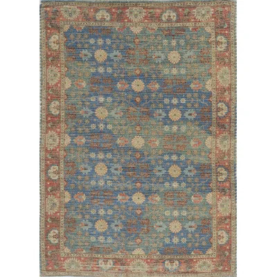 Rectangle Oriental Power Loomed Jute Indoor / Outdoor Area Rug in Blue/Orange/Beige | Wayfair North America