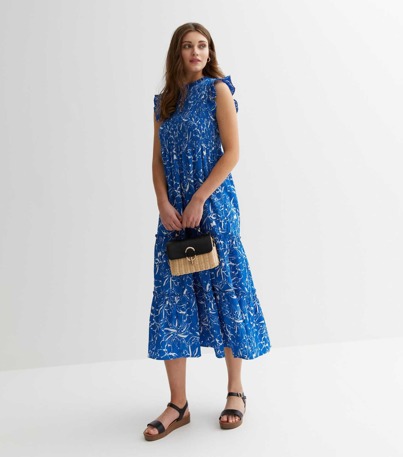 Blue Floral Frill Tiered Midi Dress
						
						Add to Saved Items
						Remove from Saved Items | New Look (UK)