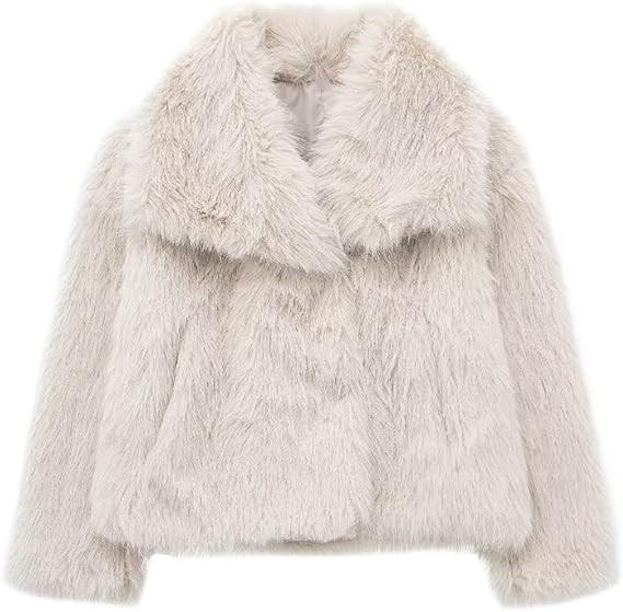 Women's Lapel Faux Fur Jackets Winter Warm Long Sleeve Coats Open Front Fluffy Outerwear | Amazon (US)