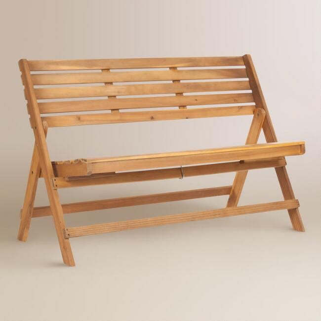 Natural Brown Wood Outdoor Folding Bench | World Market
