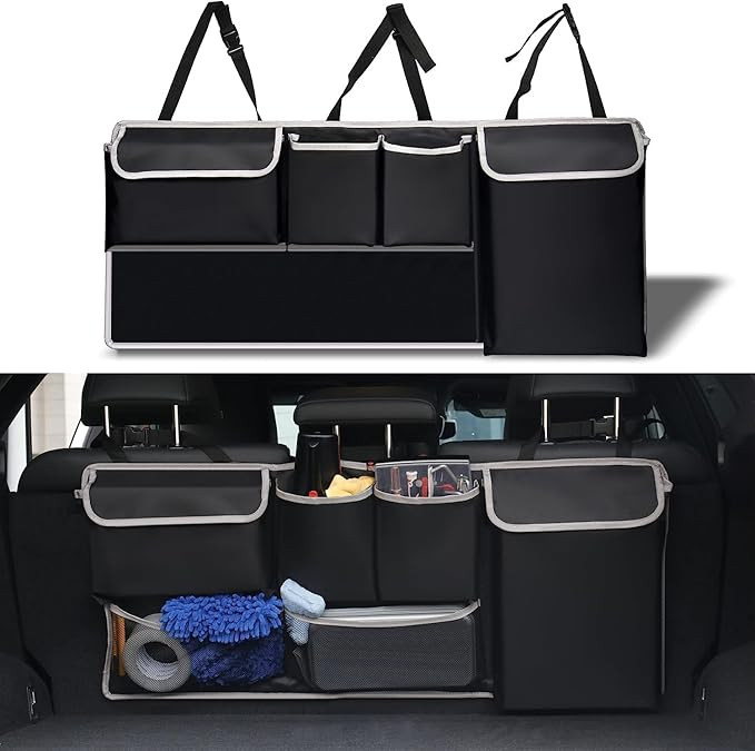 UYYE Trunk Hanging Organizer, Backseat Bag, Car Interior Accessories with 4 Pockets & 2 Mesh Pouc... | Amazon (US)