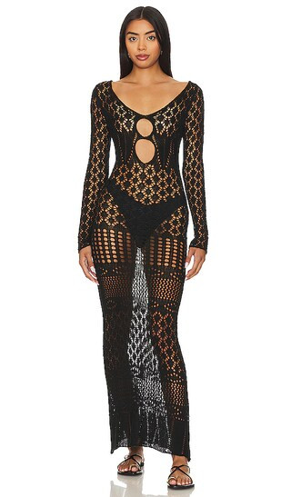 X Revolve Long Sleeve Crochet Maxi Dress in Black | Revolve Clothing (Global)