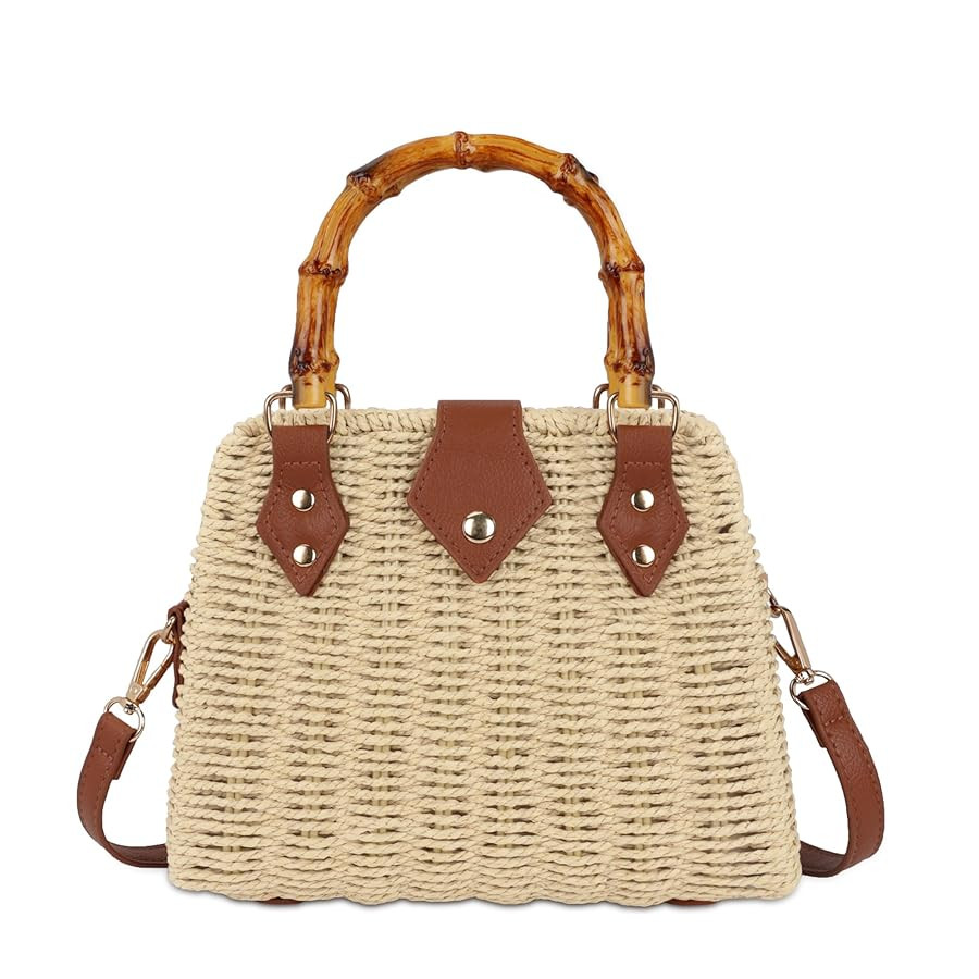 Straw Beach Bag Crossbody Handbag for Women Handmade Woven Shoulder Bag Top Handle Purse for Summ... | Amazon (US)