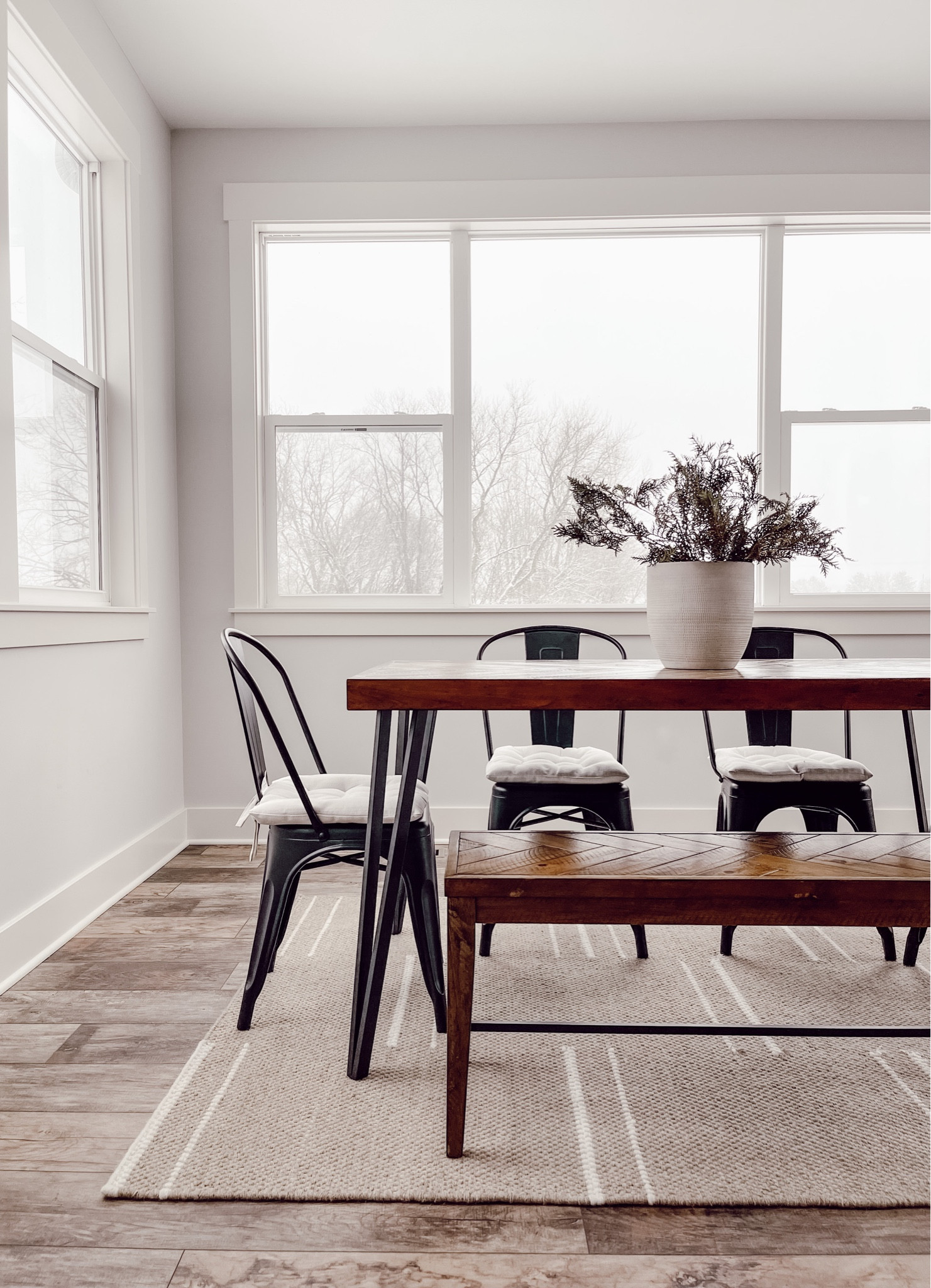 Living room winter storm views
Dining room table, dining room, sun room, tan rug, area rug, 5 x 7, thick weave, wood table, metal chairs, white pot, planter, home decor

#LTKunder100 #LTKhome