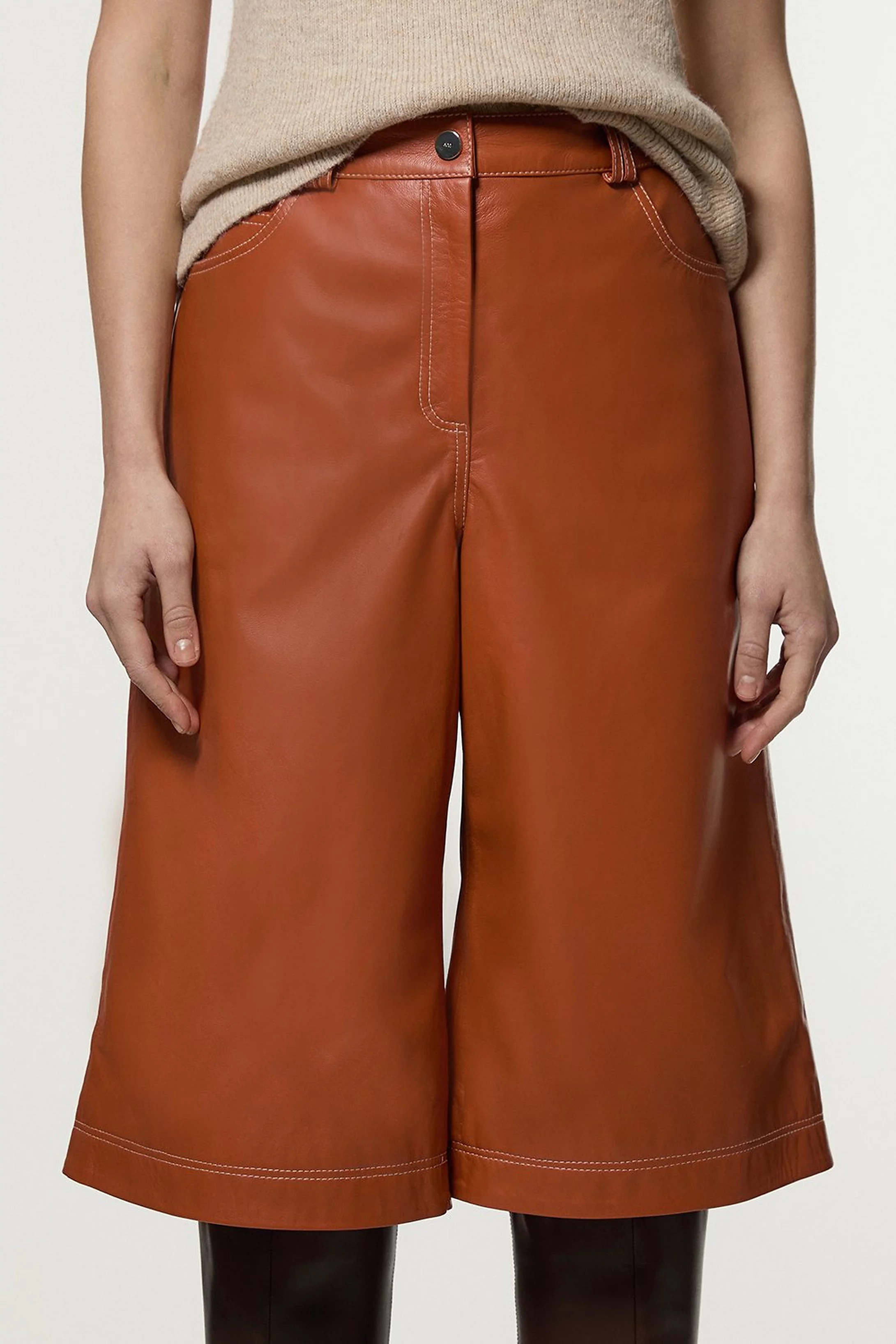 Leather 5 Pocket Bermuda Short | Karen Millen | Karen Millen UK + IE + DE + NL