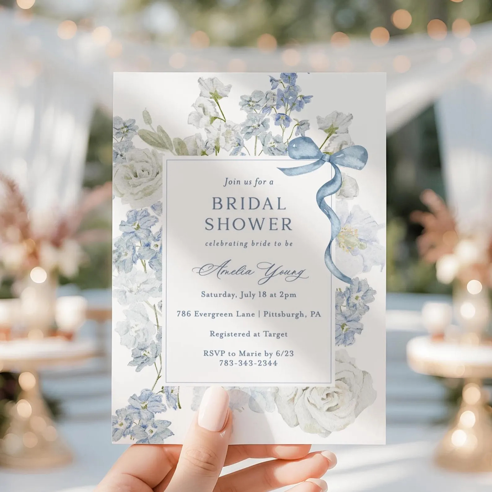 Blue Floral Bridal Shower Invitation | Something Blue Printable Digital Template | Instant Downlo... | Etsy (US)