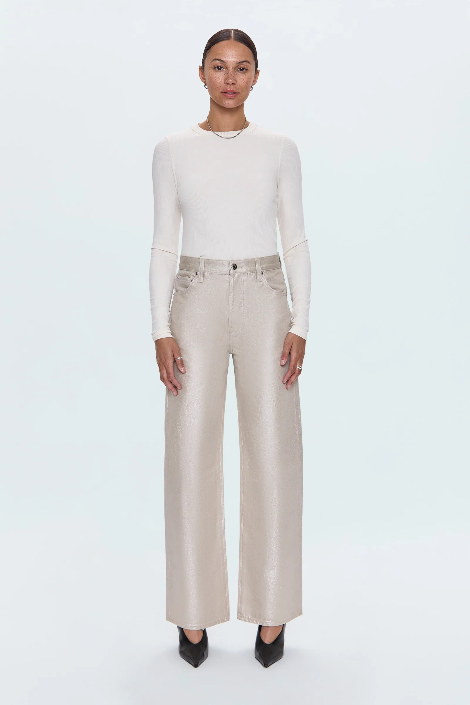 Tate High Rise Bowed Wide Leg Jean - Champagne Luster | Pistola Denim