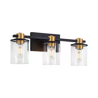 Fylbinye Black Bathroom Vanity Light with Glass Shade 17-in 3-Light Matte Black Modern/Contempora... | Lowe's