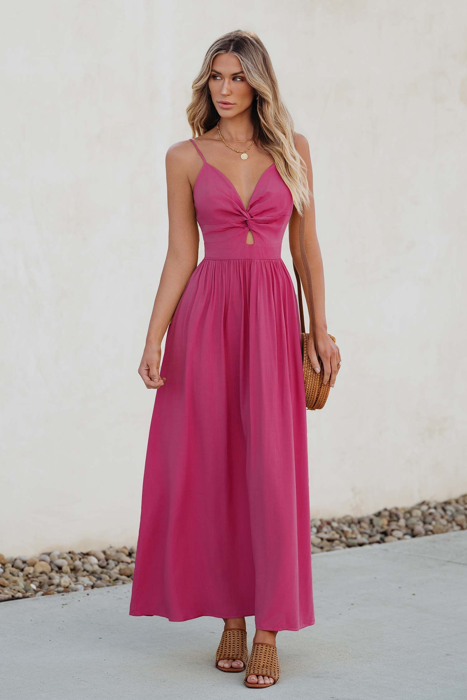 Pink Twist & Keyhole Sweetheart Maxi Dress | Cupshe US