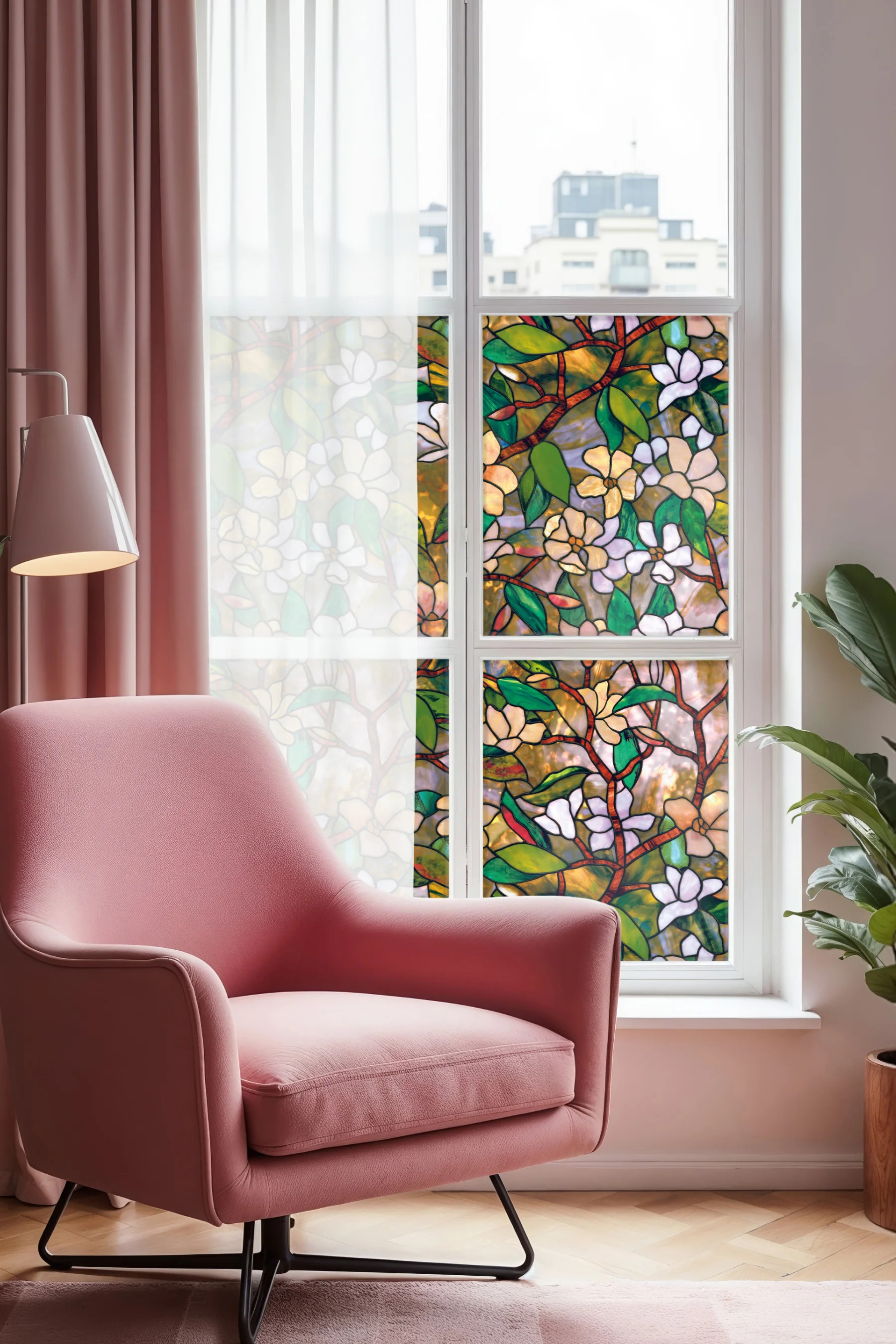 Magnolia | Window Film with Vibrant Colored Pattern | Made in USA | Artscape