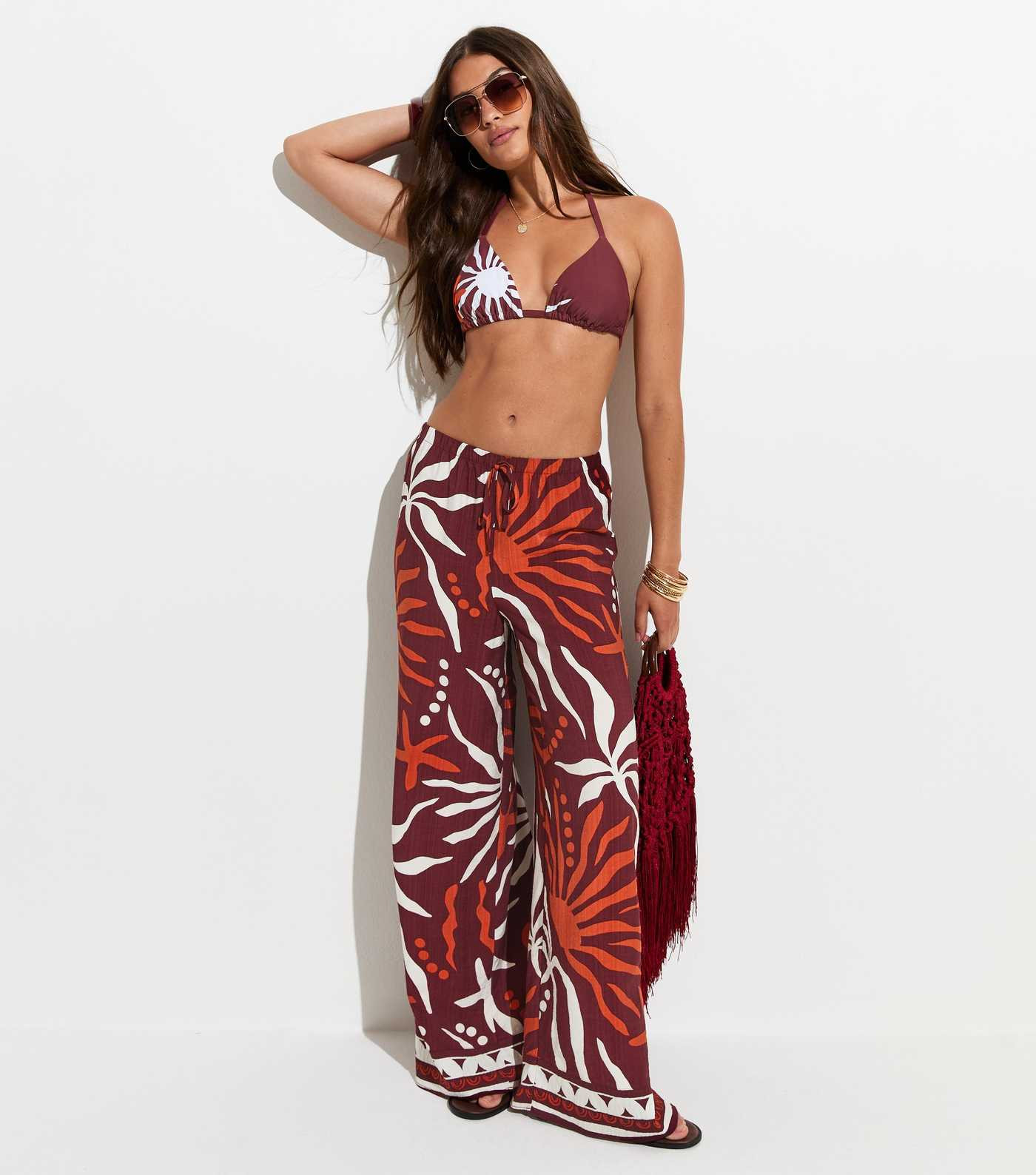Brown Sun Print Beach Wide Leg Trousers | New Look | New Look (UK)