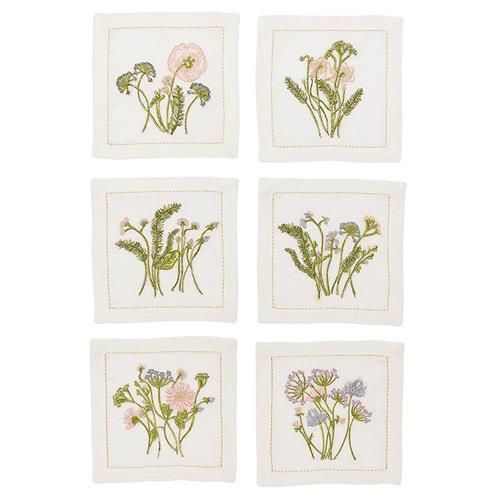 Kim Seybert Meadow French Country White Linen Cocktail Napkin - Set of 6 | Kathy Kuo Home