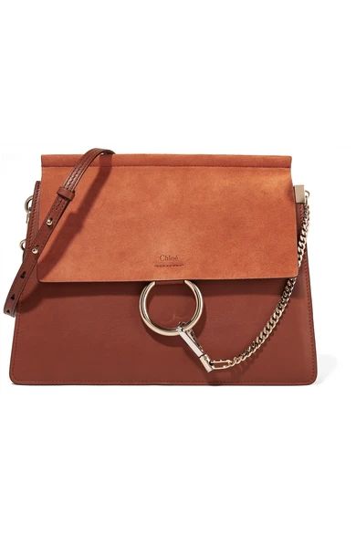 Chloé - Faye Medium Leather And Suede Shoulder Bag - Brown | NET-A-PORTER (US)