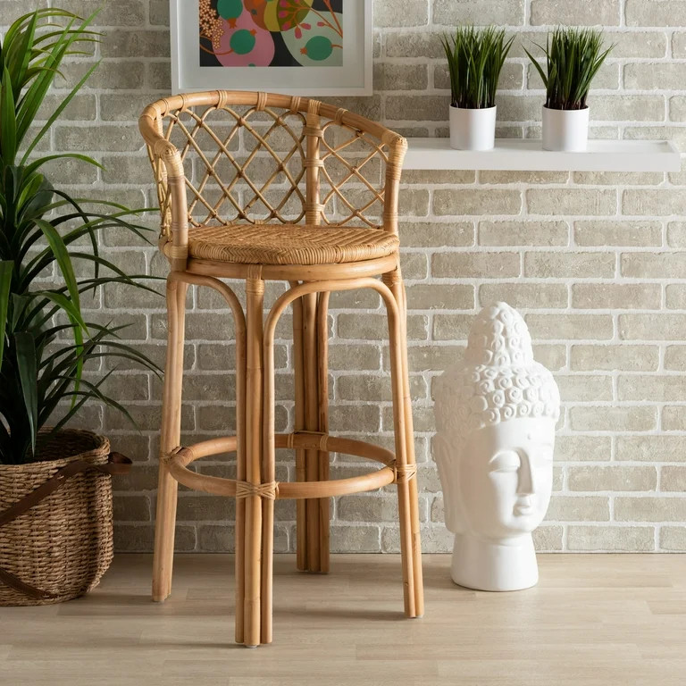 Baxton Studio Orchard Modern Bohemian Natural Brown Rattan Bar Stool | Walmart (US)