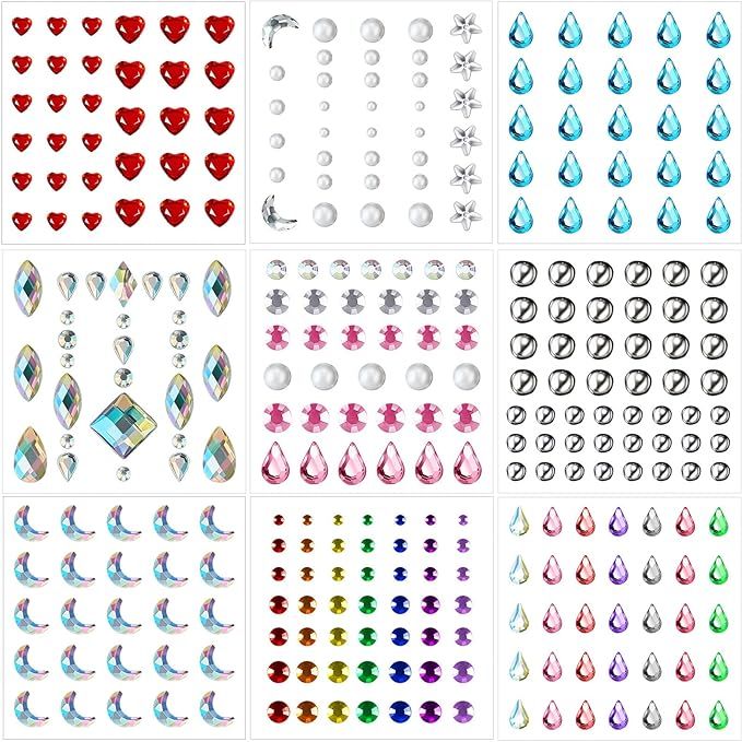 9 Sheets Eye Body Face Gems Rhinestone Stickers Self Adhesive Rhinestones Rainbow Face Gems for W... | Amazon (US)