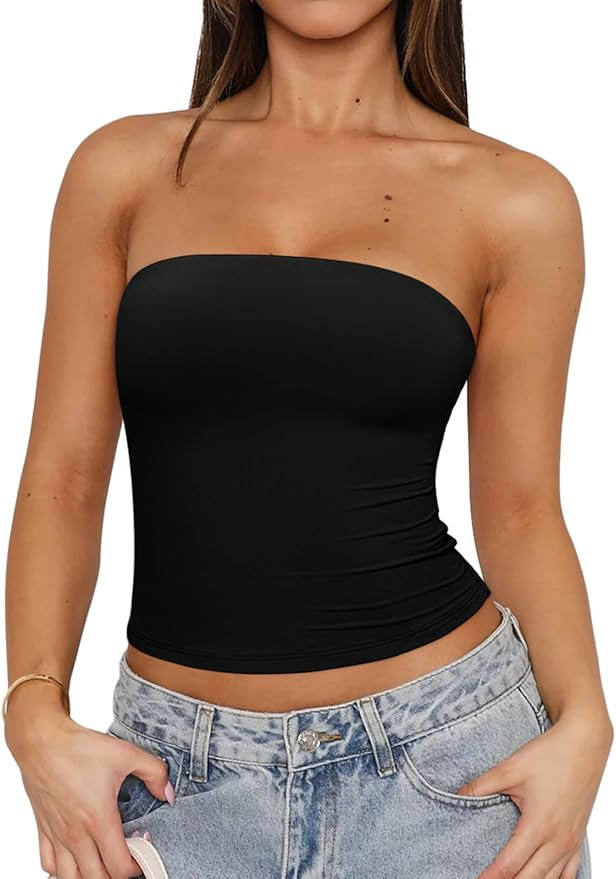 REORIA Women's Y2K Strapless Backless Tube Top Double Lined Sleeveless Crop Tank Top for Summer 2... | Amazon (US)