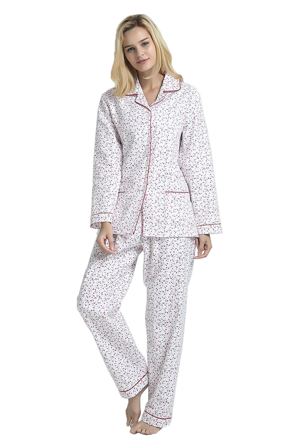 GLOBAL Womens Flannel Cotton Pajama Set Long PJs Flannel Loungewear Sleepwear,Size S-3XL | Walmart (US)