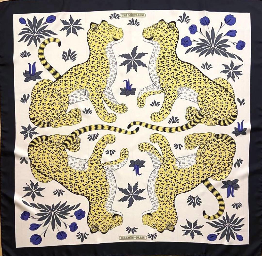 Hermes Scarf Stole Les Leopards Animal Black Yellow White Silk Auth 90 cm Ex++ | eBay US