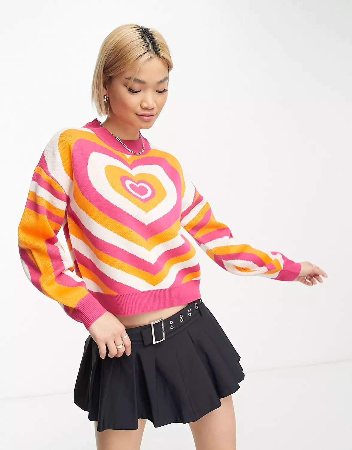 Noisy May heart sweater in pink and orange | ASOS (Global)