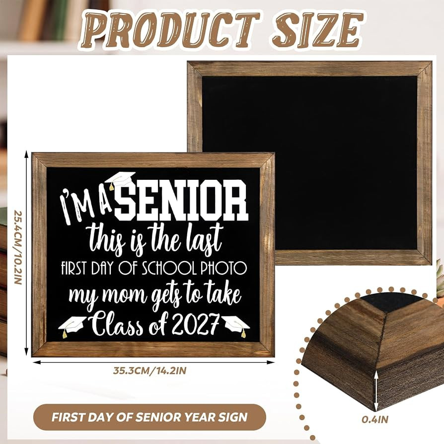 Tenceur First Day of School Sign Class of 2027 Senior 12th Grade Wooden Chalkboard Photo Prop Reu... | Amazon (US)