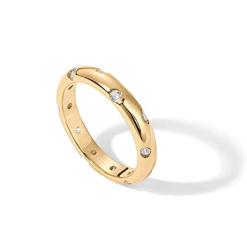 PAVOI 14K Gold Plated Cubic Zirconia Rings for Women | Classic Stackable Ring Band for Women (Yellow Gold, 7) | Amazon (US)