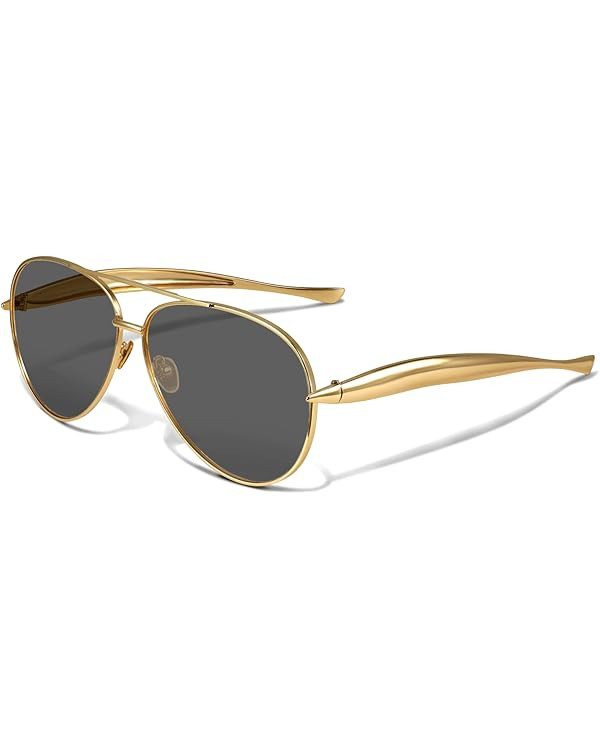 YDAOWKN Retro Gold Aviator Sunglasses for Women Men, Metal Oversized 70s Aviators Sun Glasses | Amazon (US)
