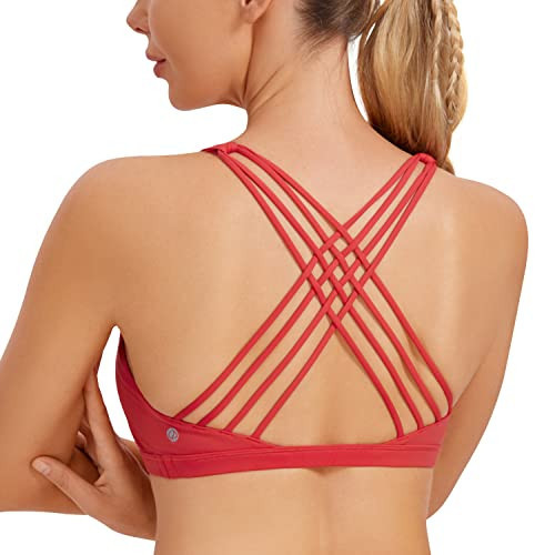 CRZ YOGA Strappy Sports Bras for Women - Criss Cross Back Sexy Wireless Padded Yoga Bra Cute Workout Crimson Small | Amazon (US)