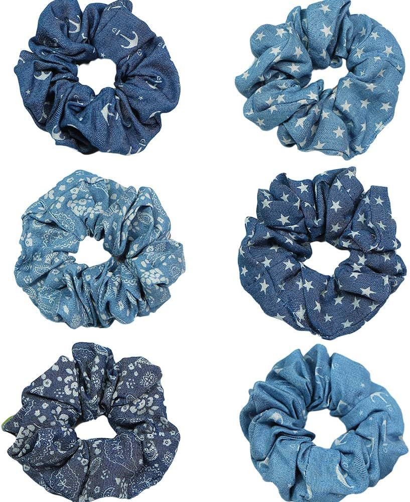 6 Pcs Denim Hair Scrunchies Accessories - Cloth Blue Hair Ties Scrunchy for Woman Girls - Elastic... | Amazon (US)